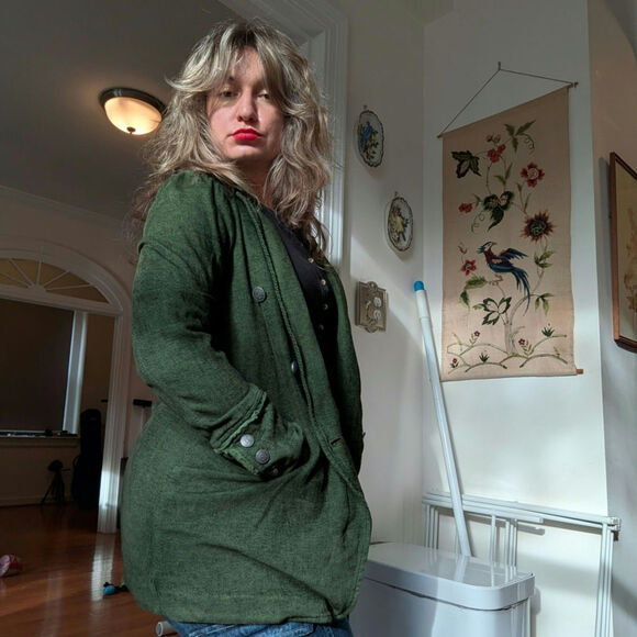 FREE PEOPLE Olive Green Military Double Breasted Button Blazer Size M - Picture 3 of 8